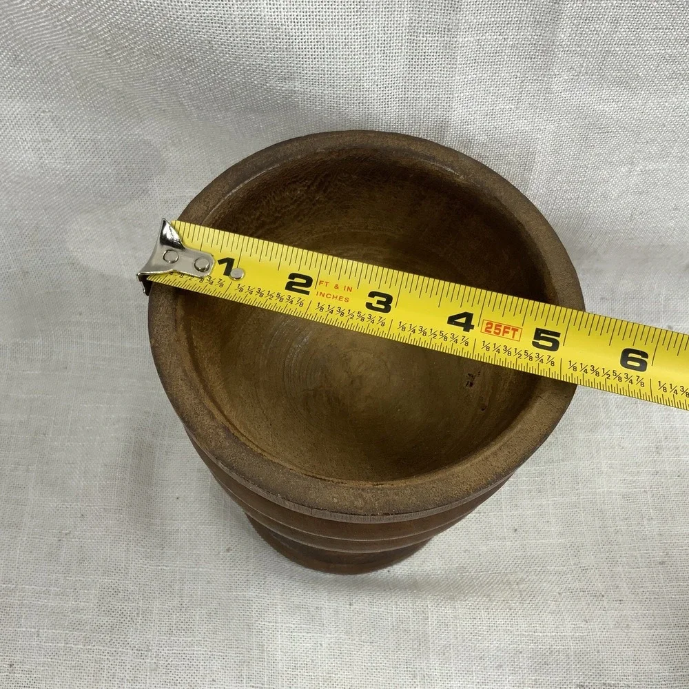 Large Vintage Wooden Mortar And Pestle Hand Turned Primitive Cottage Farmhouse